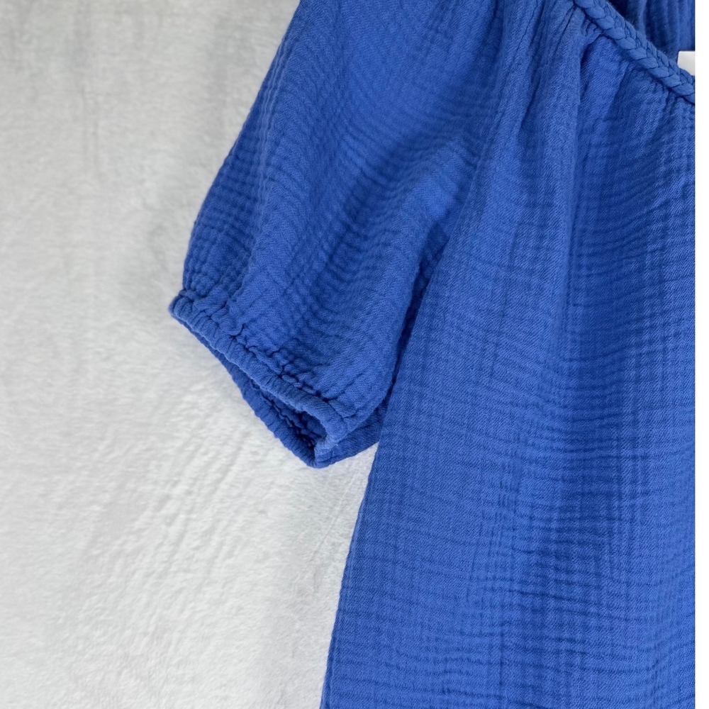 J.Crew Gauze Cotton Peasant Blouse Top XS Blue Boho Coastal Chic Euro Summer - Picture 4 of 9